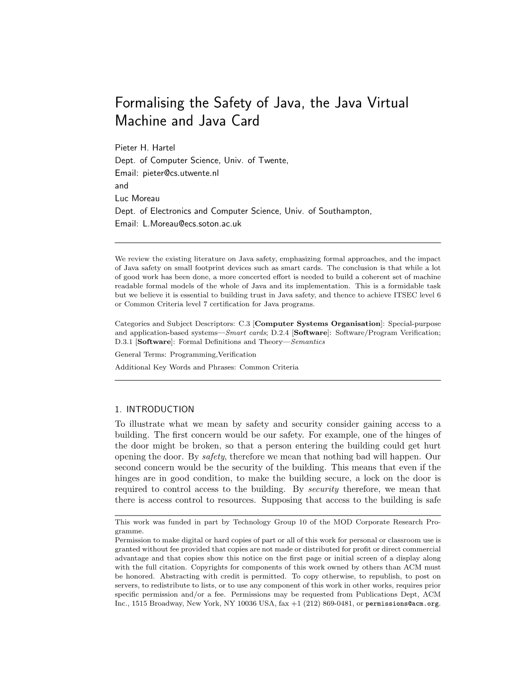 Formalising the Safety of Java, the Java Virtual Machine and Java Card