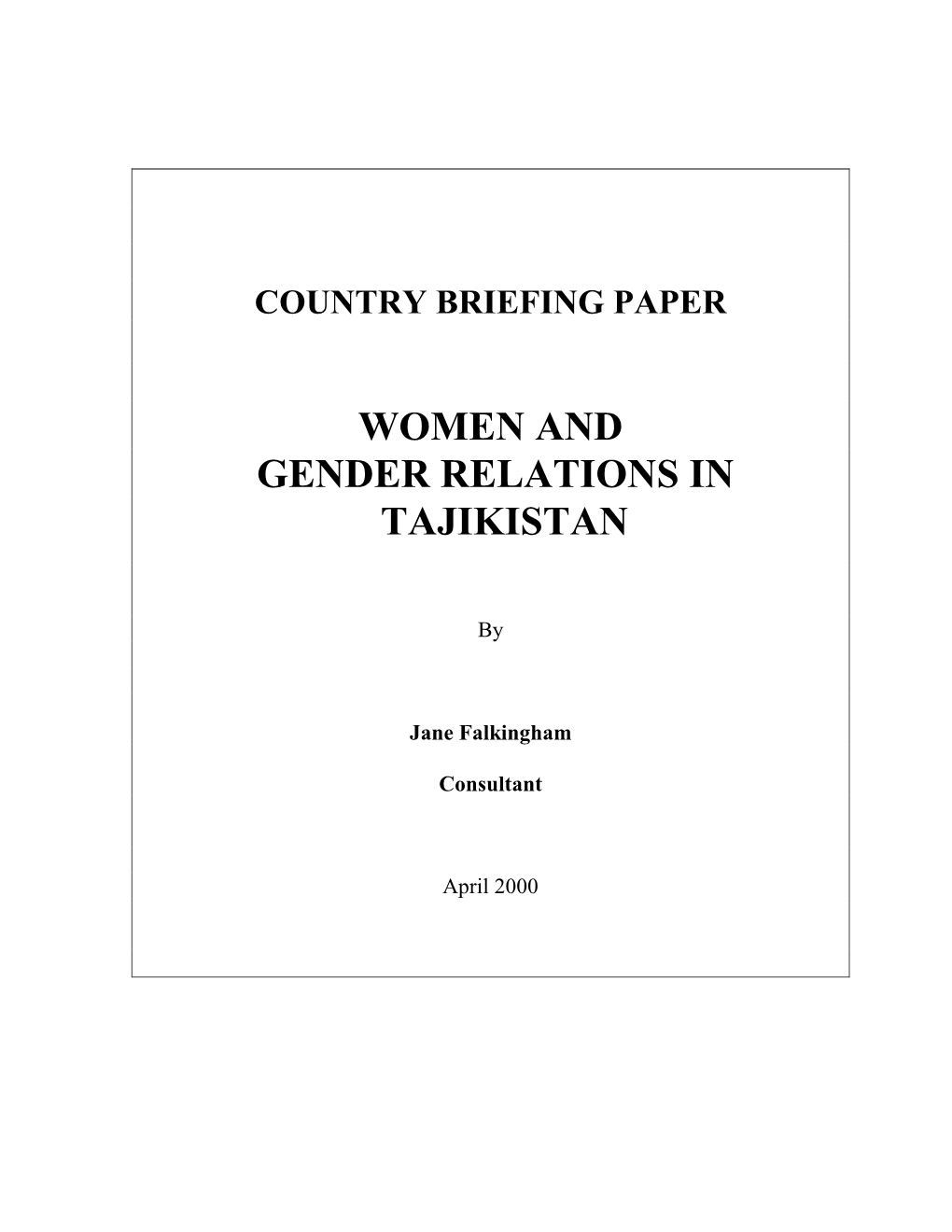 Women and Gender Relations in Tajikistan