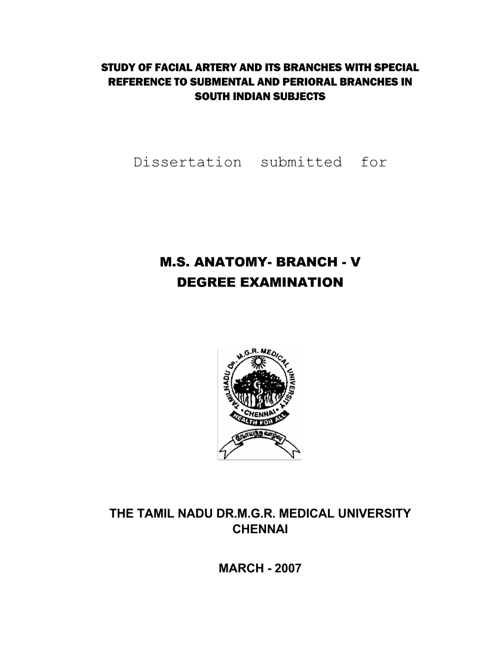 Dissertation Submitted For