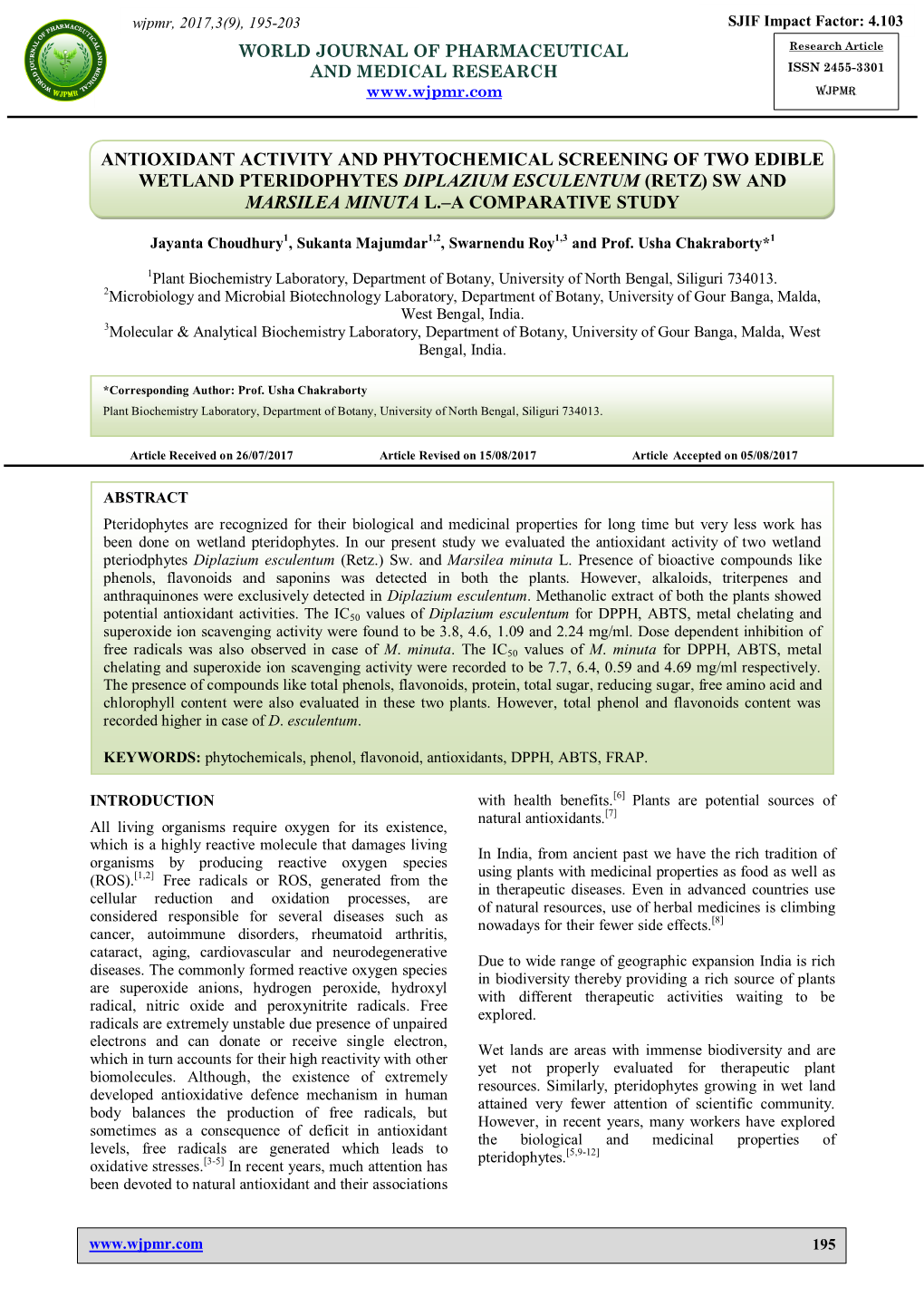 (Retz) Sw and Marsilea Minuta L.–A Comparative Study