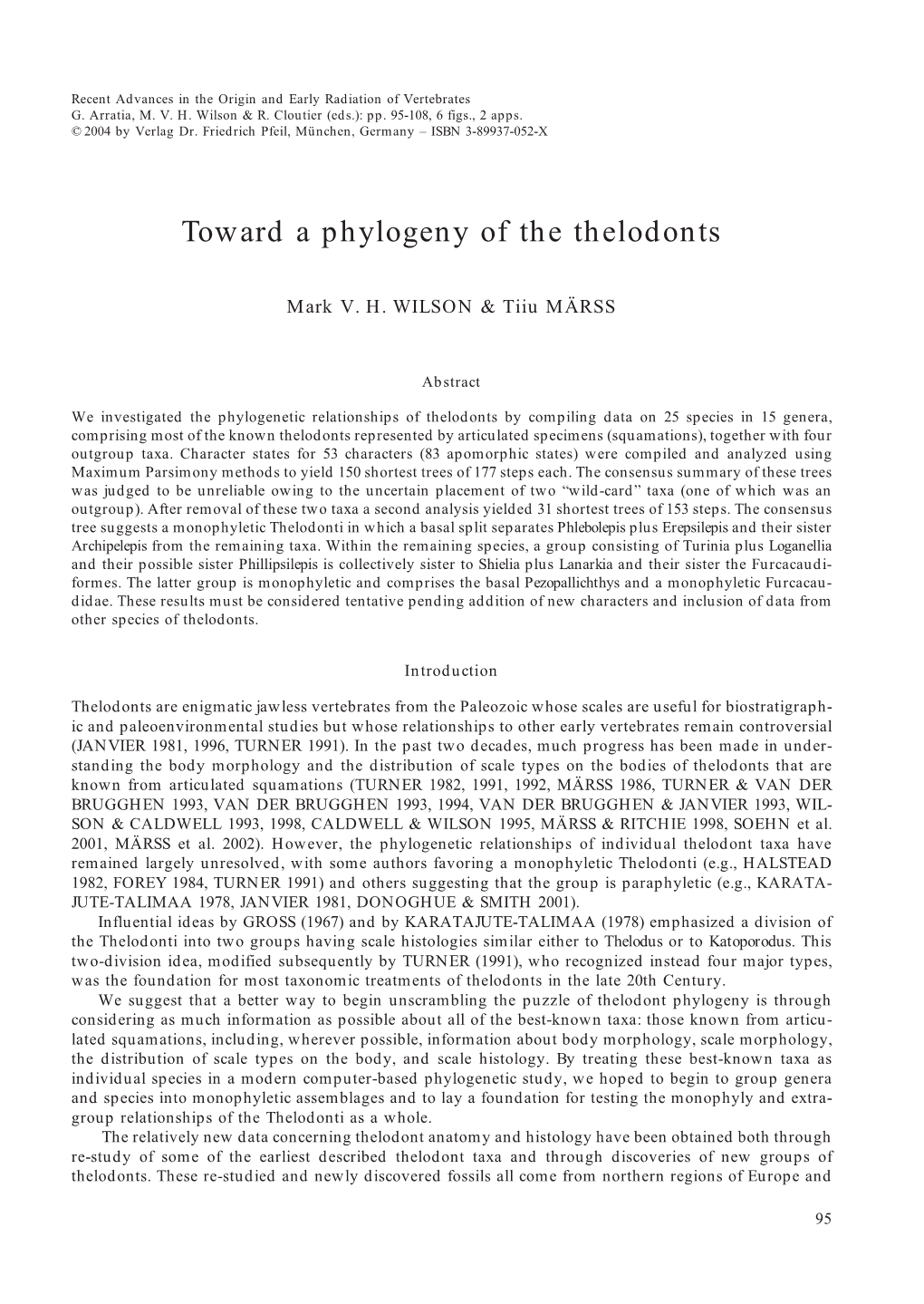 Toward a Phylogeny of the Thelodonts