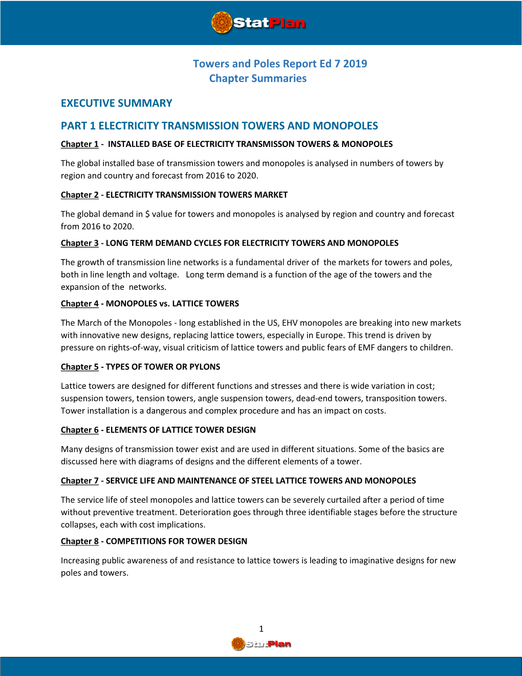 Towers and Poles Report Ed 7 2019 Chapter Summaries EXECUTIVE