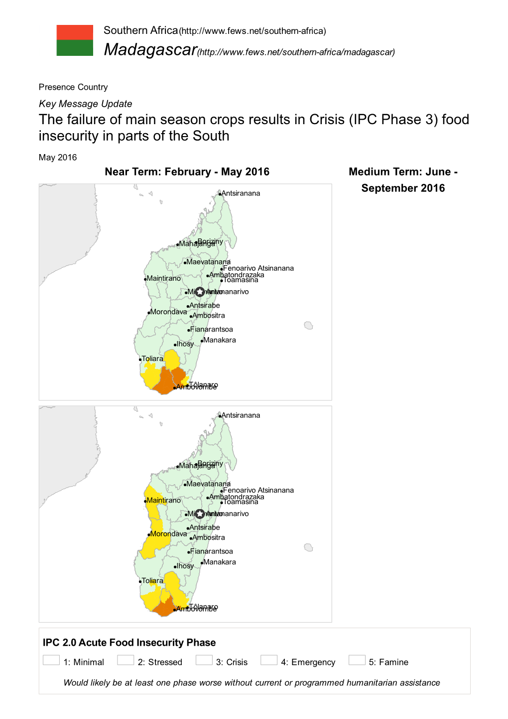 (IPC Phase 3) Food Insecurity in Parts of the South