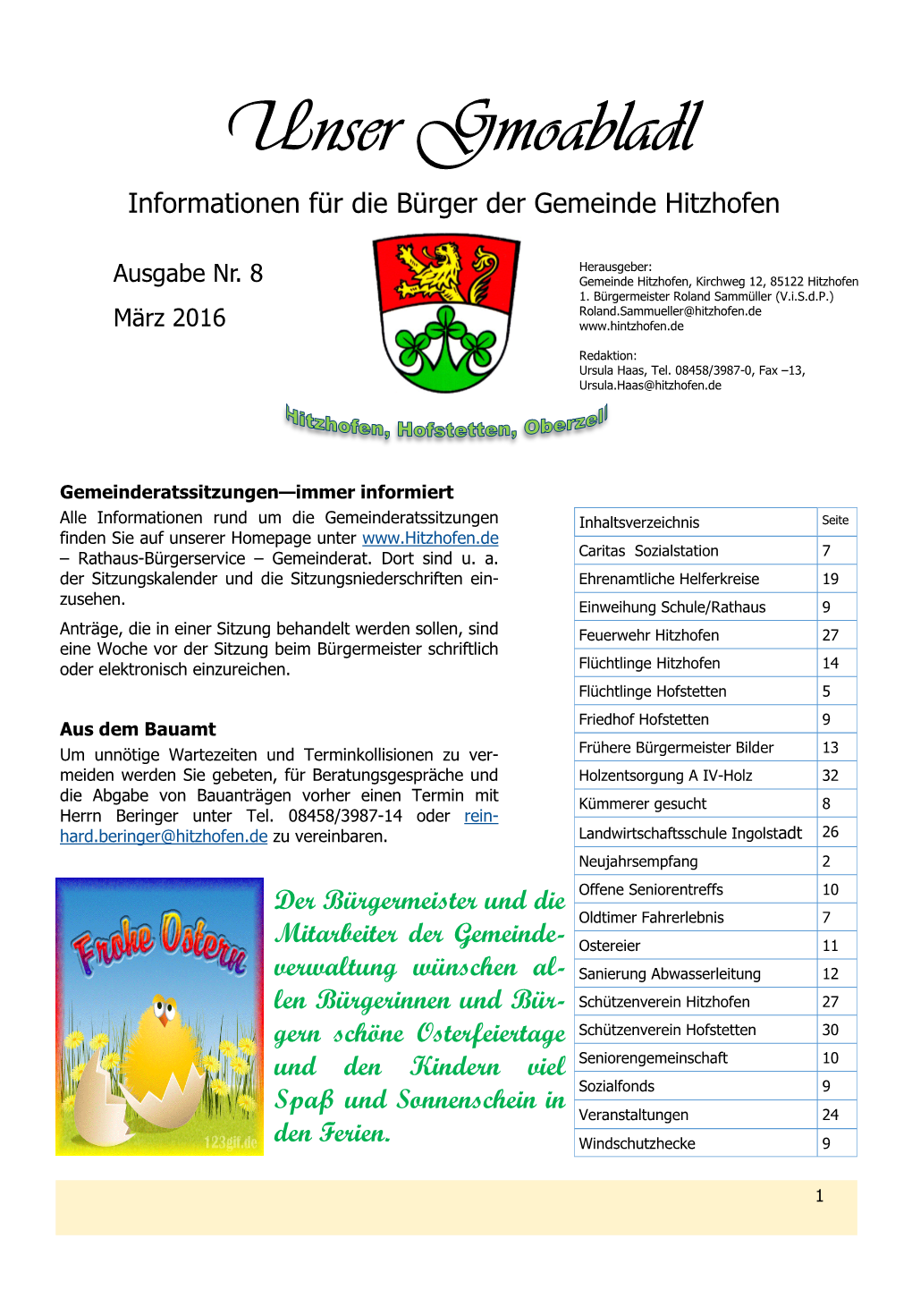 Unser Gmoabladl Informationen Für Die Bürger Der Gemeinde Hitzhofen