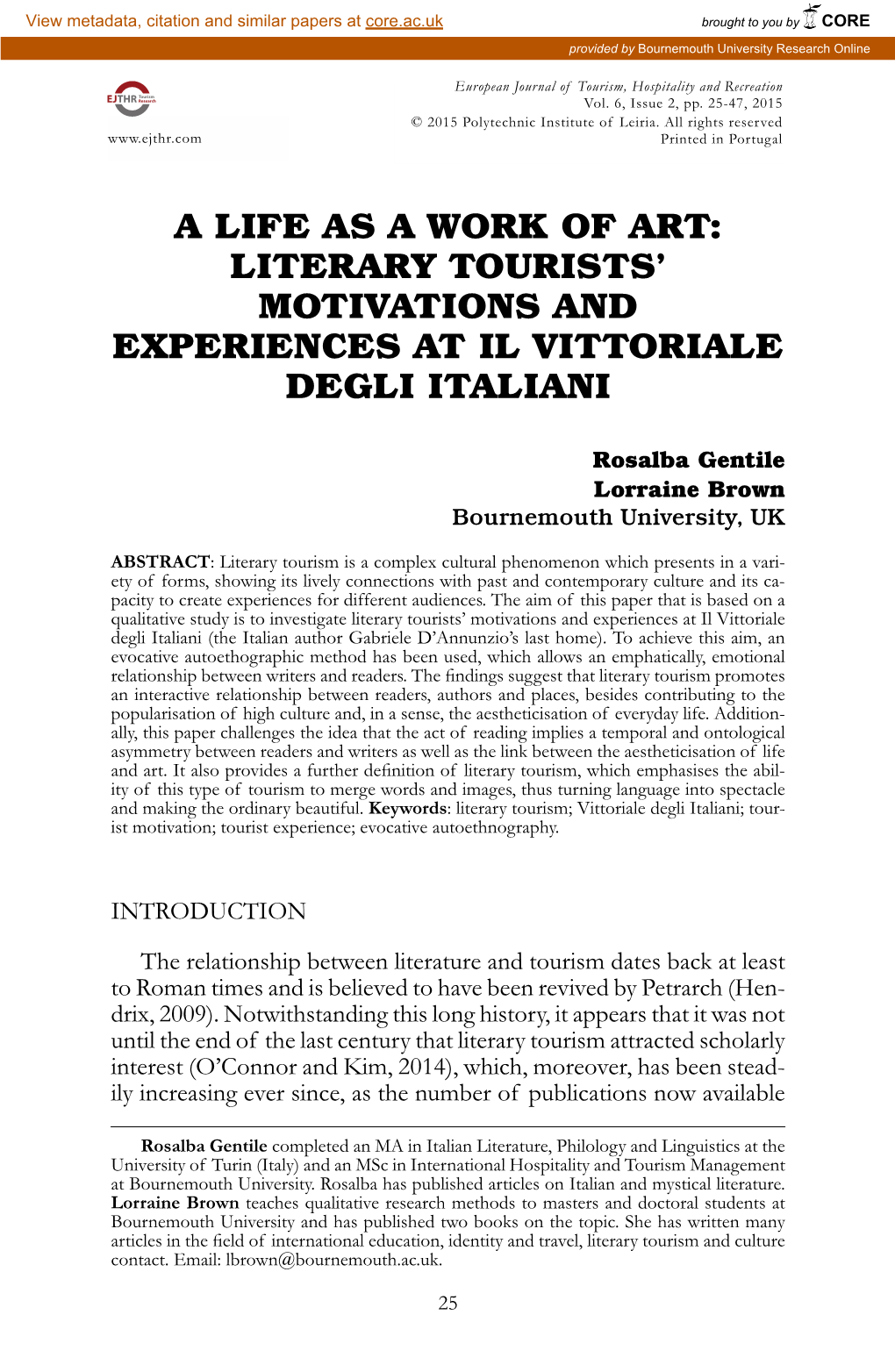 Literary Tourists' Motivations and Experiences at IL