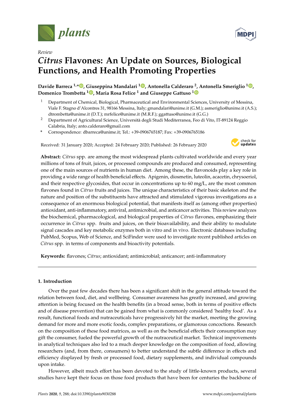 Citrus Flavones: an Update on Sources, Biological Functions, and Health Promoting Properties