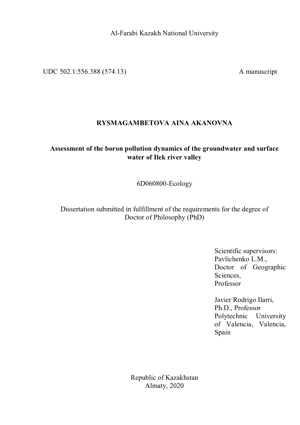 Dissertation Rysmagambetova A