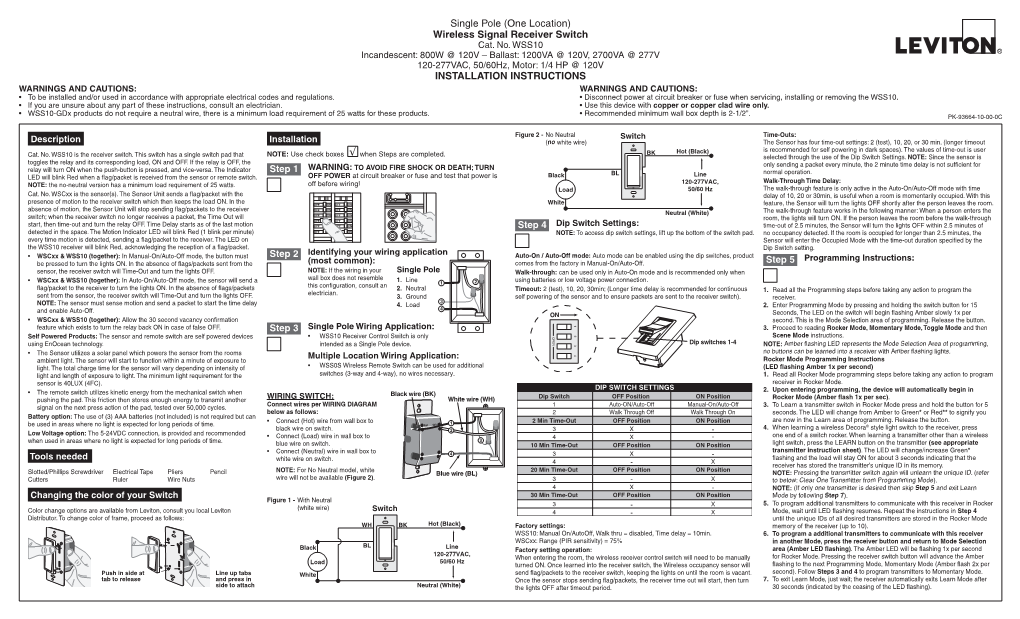 Single Pole (One Location) Wireless Signal Receiver Switch Cat