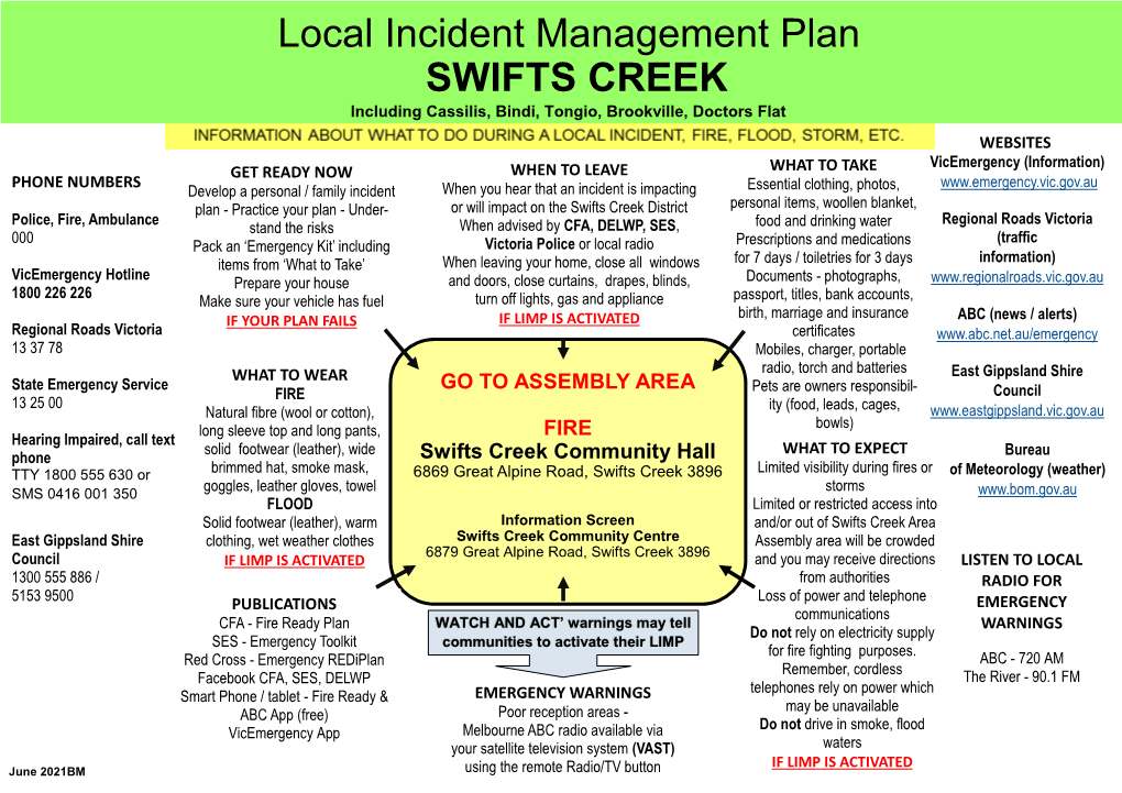 Local Incident Management Plan SWIFTS CREEK