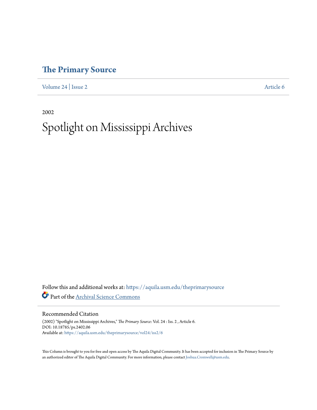 Spotlight on Mississippi Archives