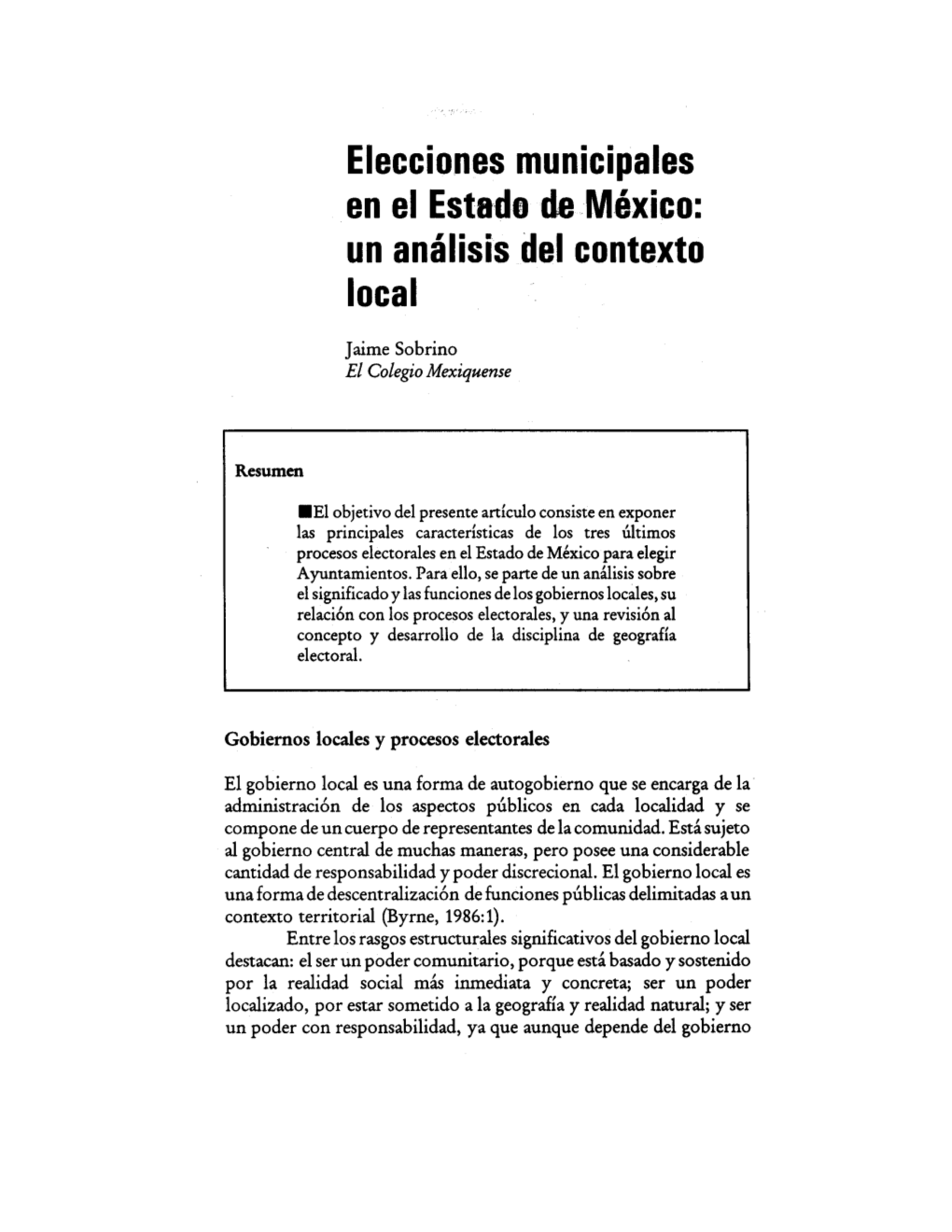 Elecciones Municipales En El Estada De México: Un Análisis Del Contexto Local