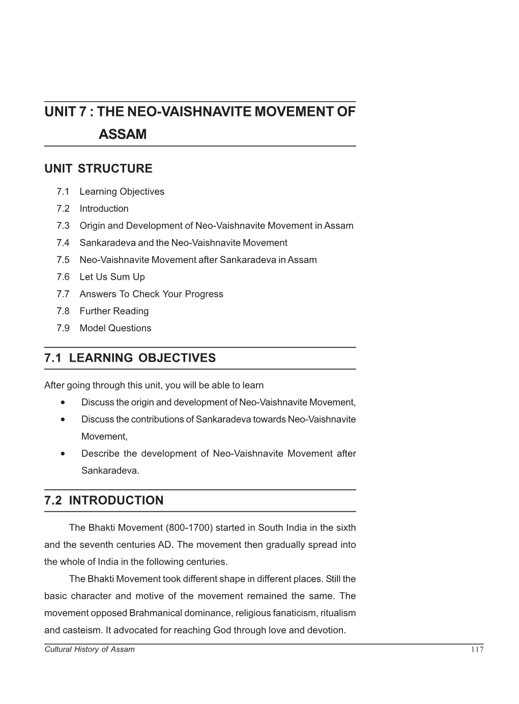 Unit 7 : the Neo-Vaishnavite Movement of Assam