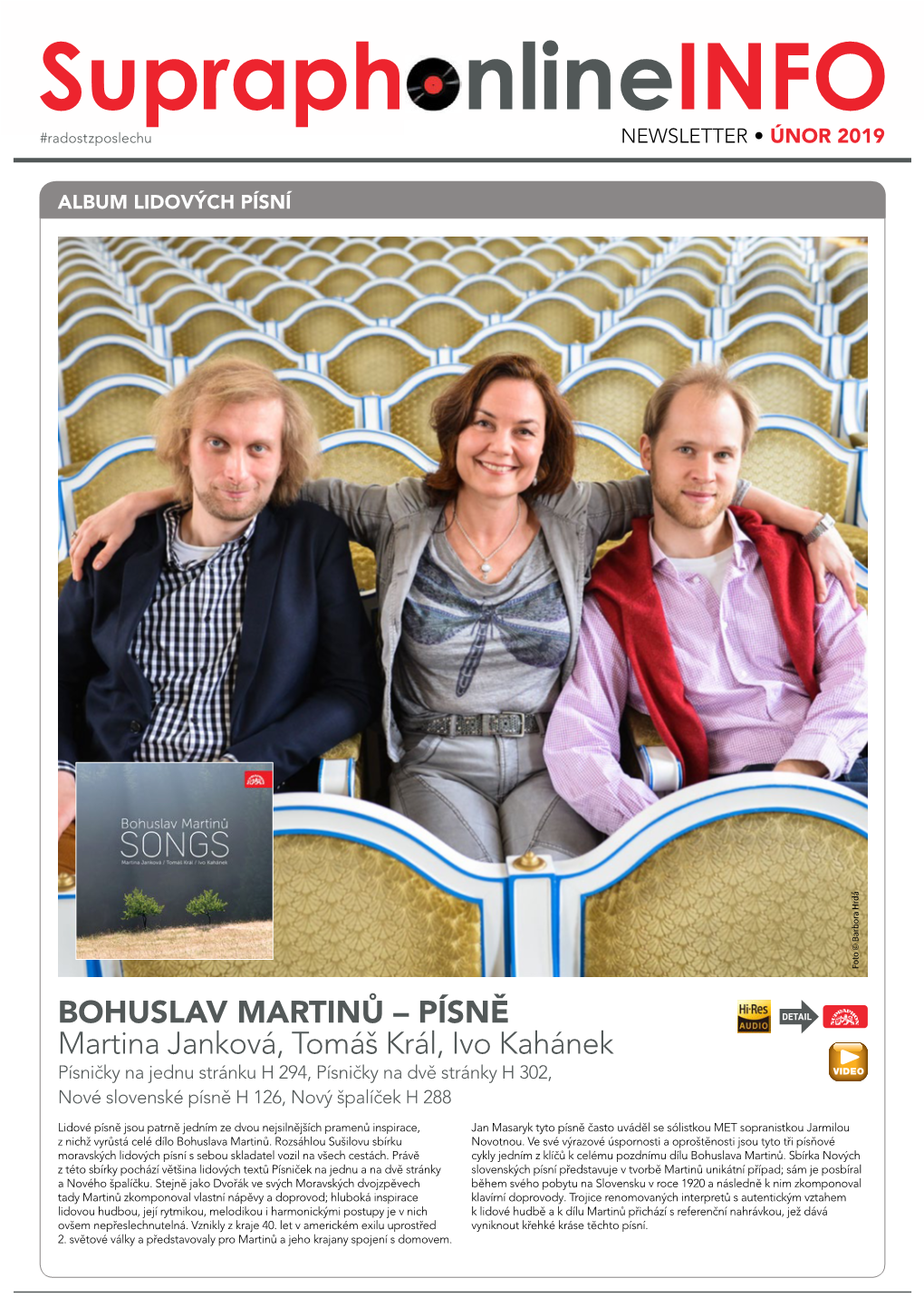 BOHUSLAV MARTINŮ – PÍSNĚ Martina Janková, Tomáš Král, Ivo Kahánek