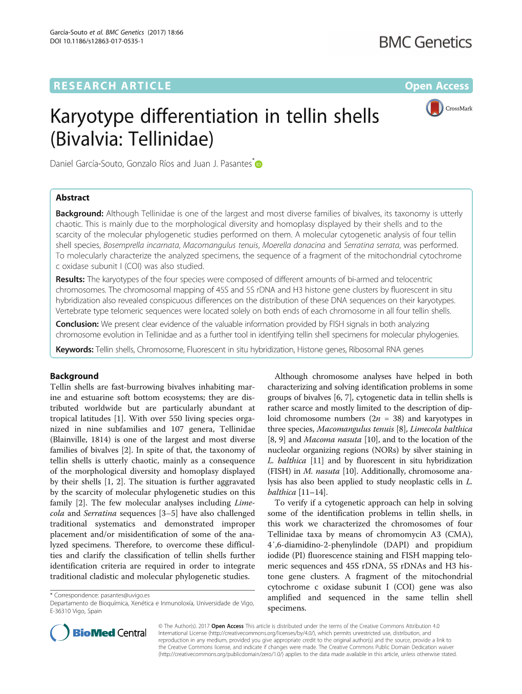 Karyotype Differentiation in Tellin Shells (Bivalvia: Tellinidae) Daniel García-Souto, Gonzalo Ríos and Juan J