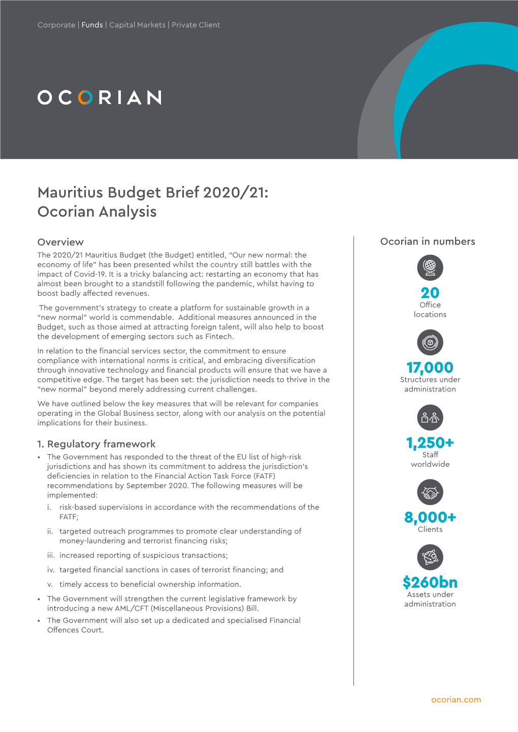 Mauritius Budget Brief 2020/21: Ocorian Analysis 20 17,000 1,250+