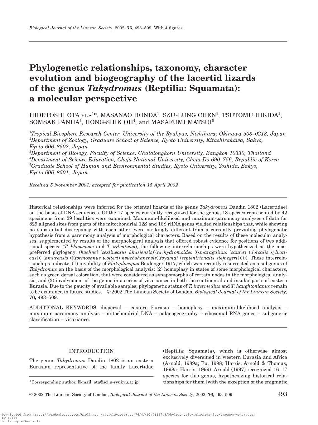 Phylogenetic Relationships, Taxonomy, Character Evolution