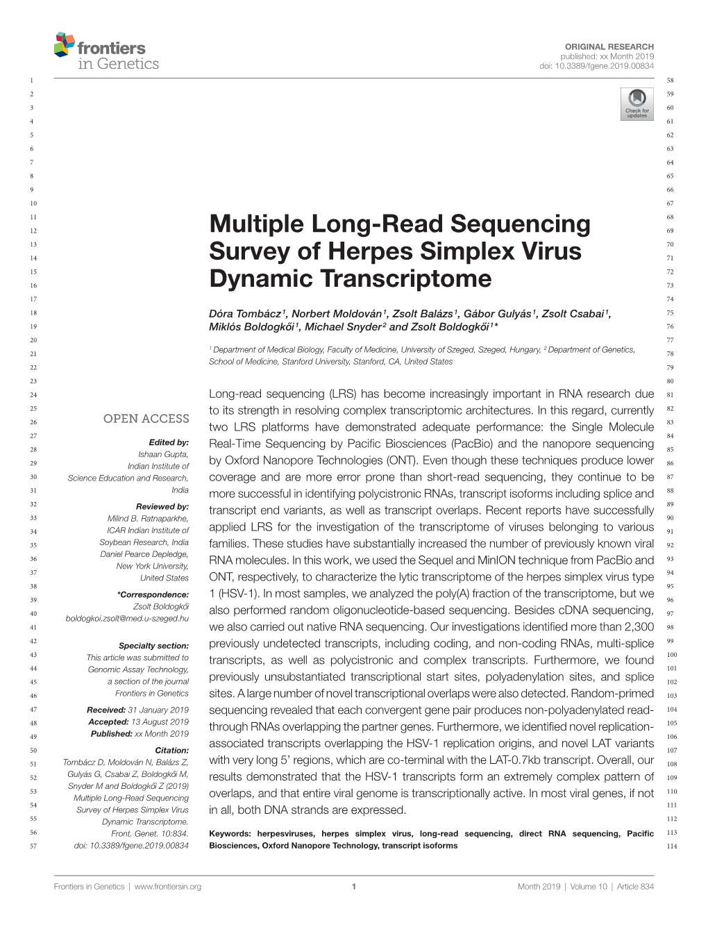 Multiple Long-Read Sequencing Survey of Herpes Simplex Virus