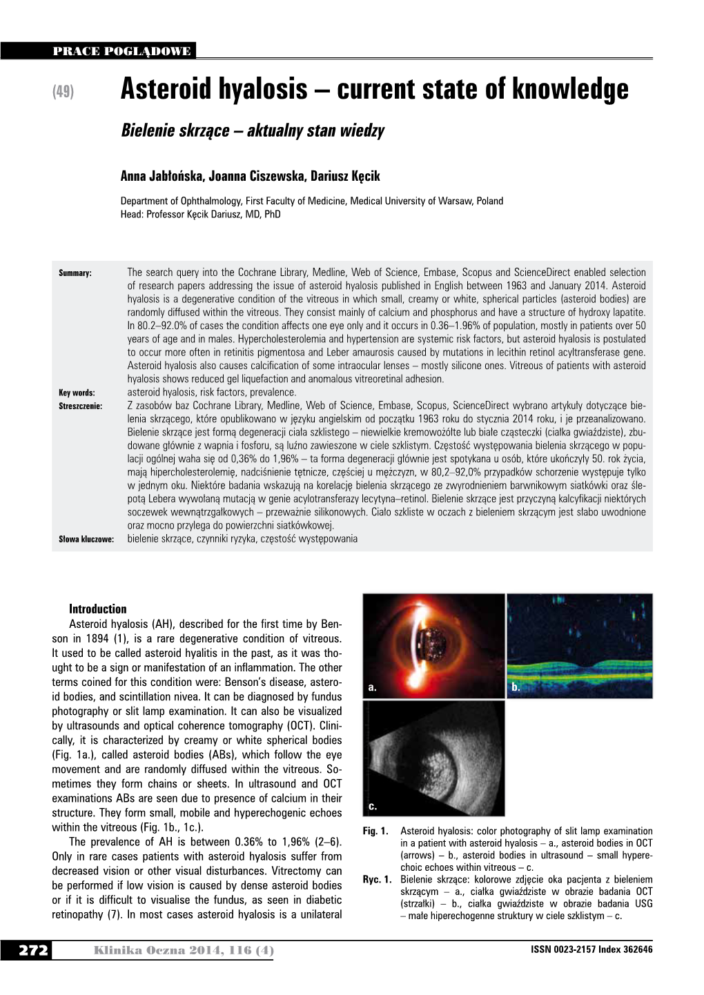 Asteroid Hyalosis – Current State of Knowledge