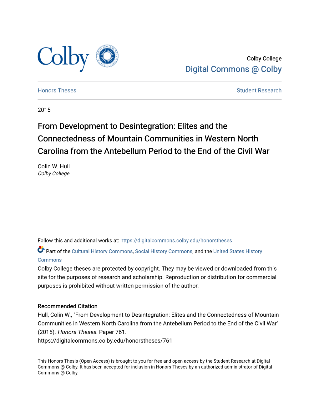 Elites and the Connectedness of Mountain Communities in Western North Carolina from the Antebellum Period to the End of the Civil War