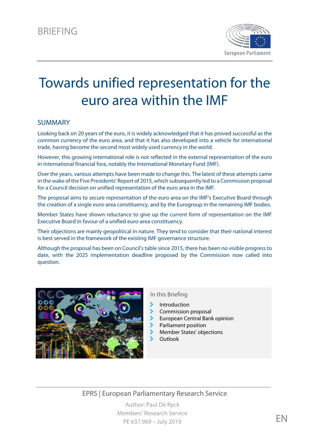 Towards Unified Representation for the Euro Area Within the IMF