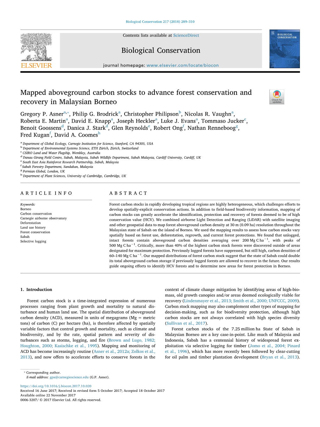 Mapped Aboveground Carbon Stocks to Advance Forest Conservation and Recovery in Malaysian Borneo