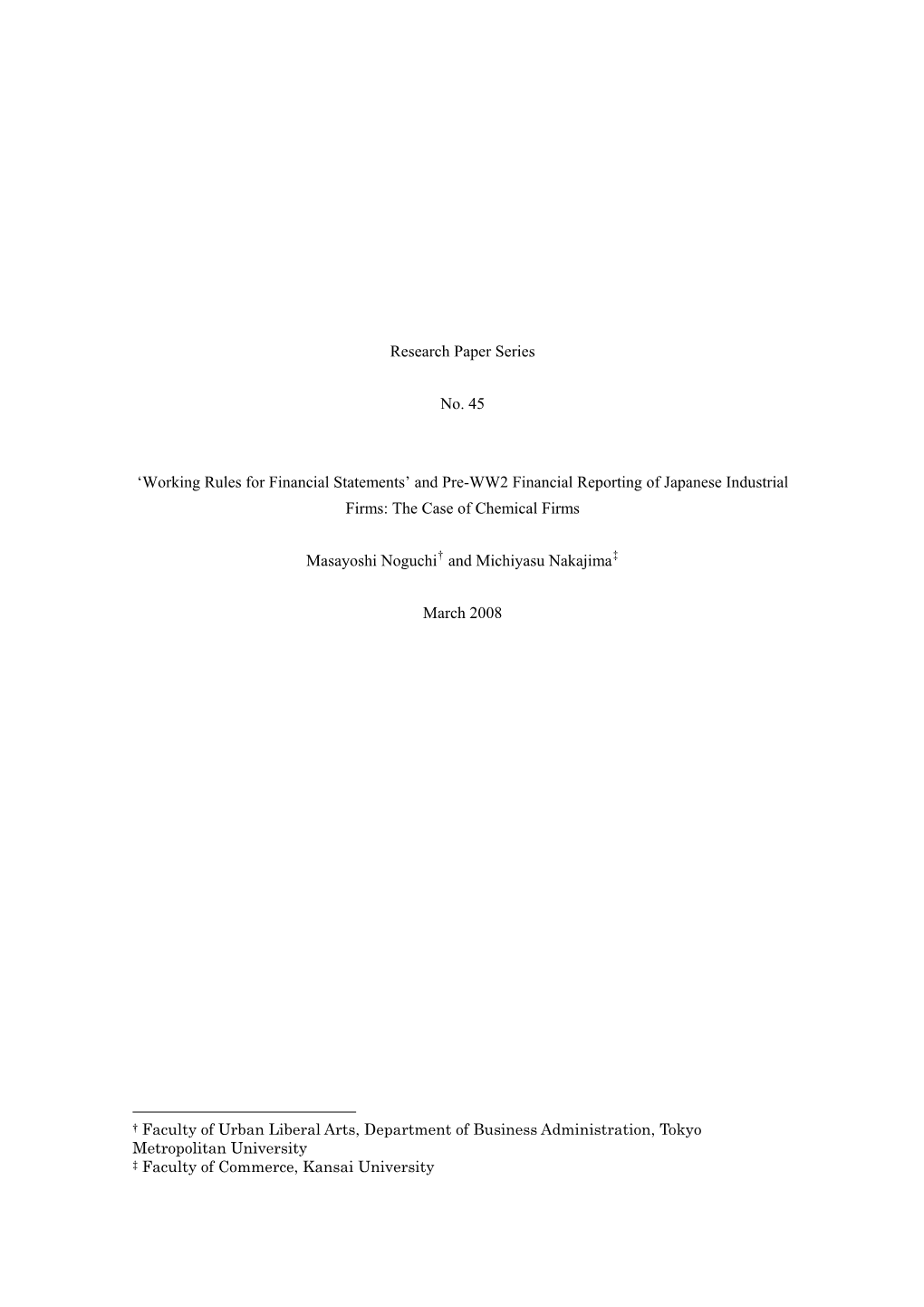 And Pre-WW2 Financial Reporting of Japanese Industrial Firms: the Case of Chemical Firms