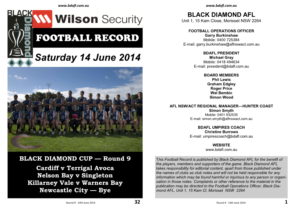 Saturday 14 June 2014 FOOTBALL RECORD