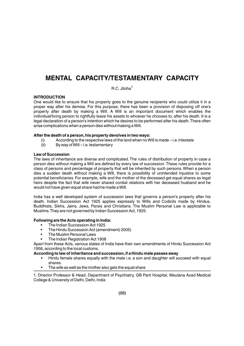 Article 9 (Mental Capacity Testamentary Capacity)