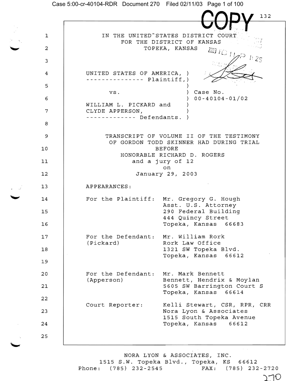 "L"10 Case 5:00-Cr-40104-RDR Document 270 Filed 02/11/03 Page 2 of 100