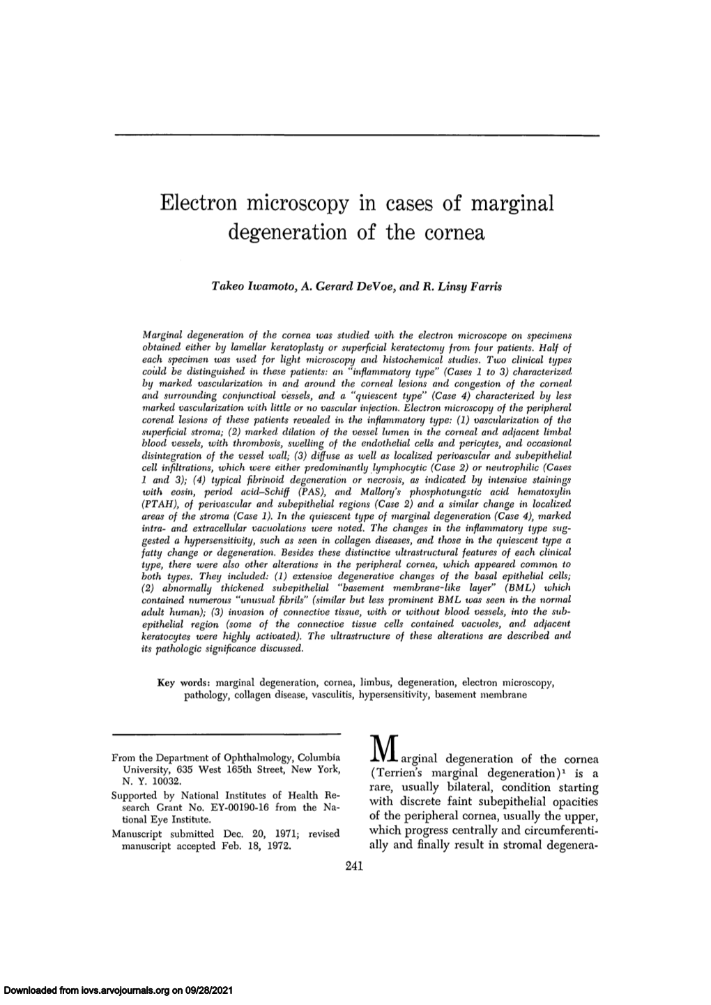 Electron Microscopy in Cases of Marginal Degeneration of the Cornea