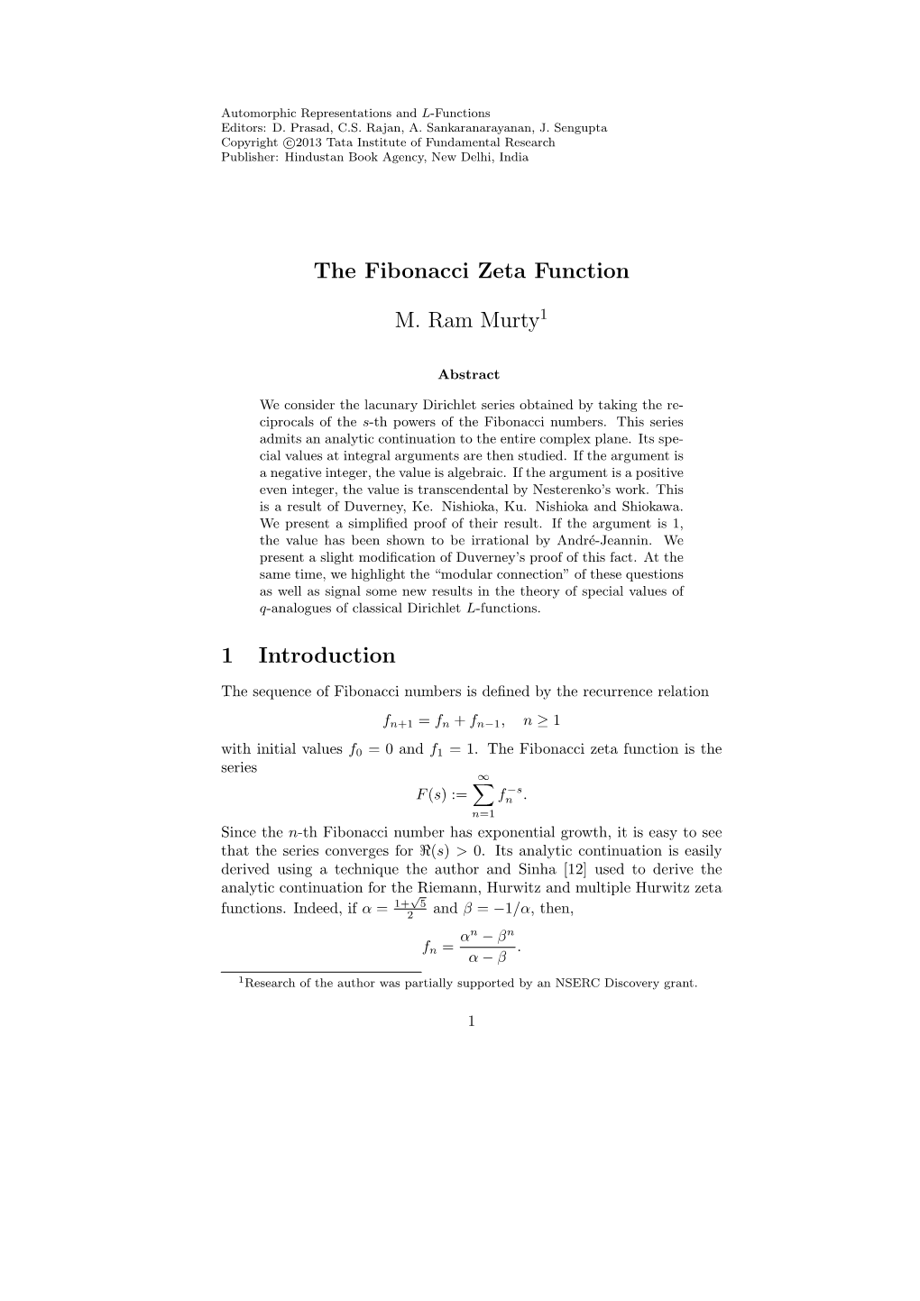 The Fibonacci Zeta Function