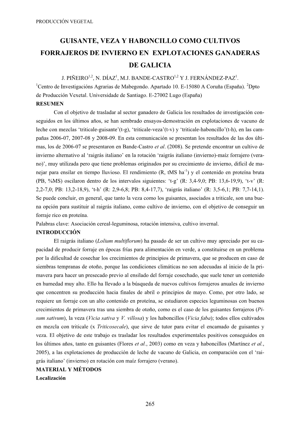 Guisante, Veza Y Haboncillo Como Cultivos Forrajeros De Invierno En Explotaciones Ganaderas De Galicia