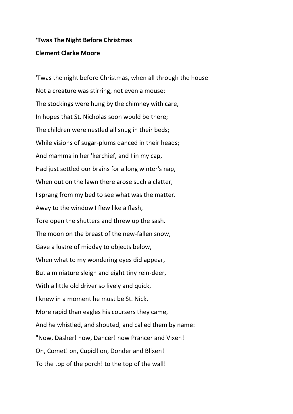 'Twas the Night Before Christmas Clement Clarke Moore 'Twas The
