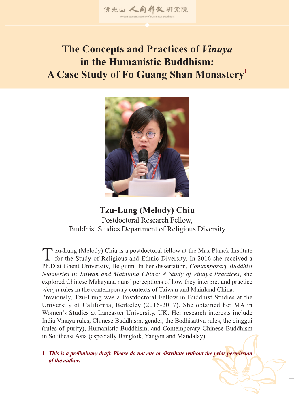 The Concepts and Practices of Vinaya in the Humanistic Buddhism: a Case Study of Fo Guang Shan Monastery1