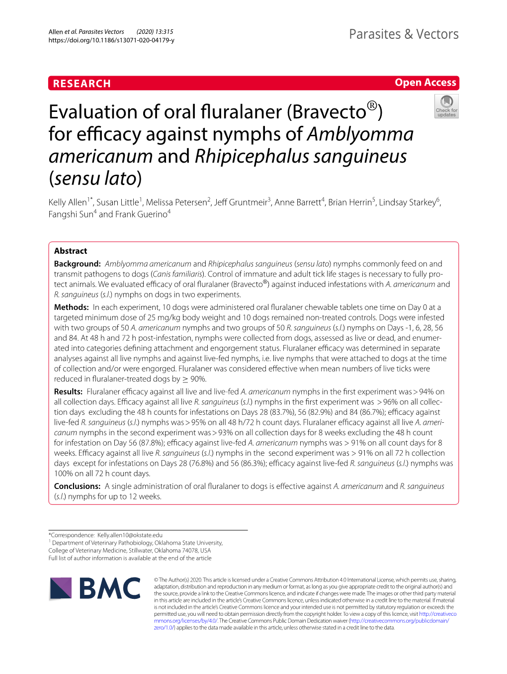 Evaluation of Oral Fluralaner (Bravecto®) for Efficacy Against Nymphs Of