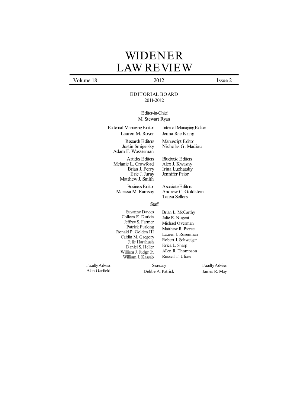 WIDENER LAW REVIEW Volume 18 2012 Issue 2