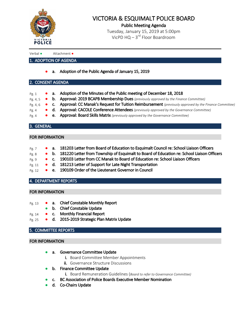 Public Agenda of January 15, 2019