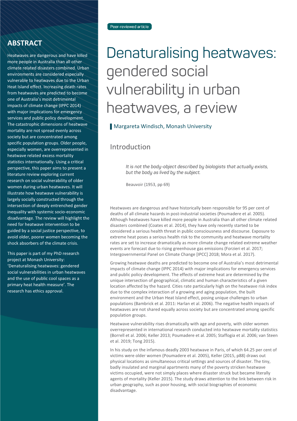 Gendered Social Vulnerability in Urban Heatwaves, a Review