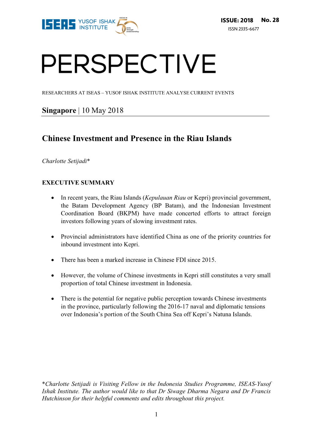 Chinese Investment and Presence in the Riau Islands