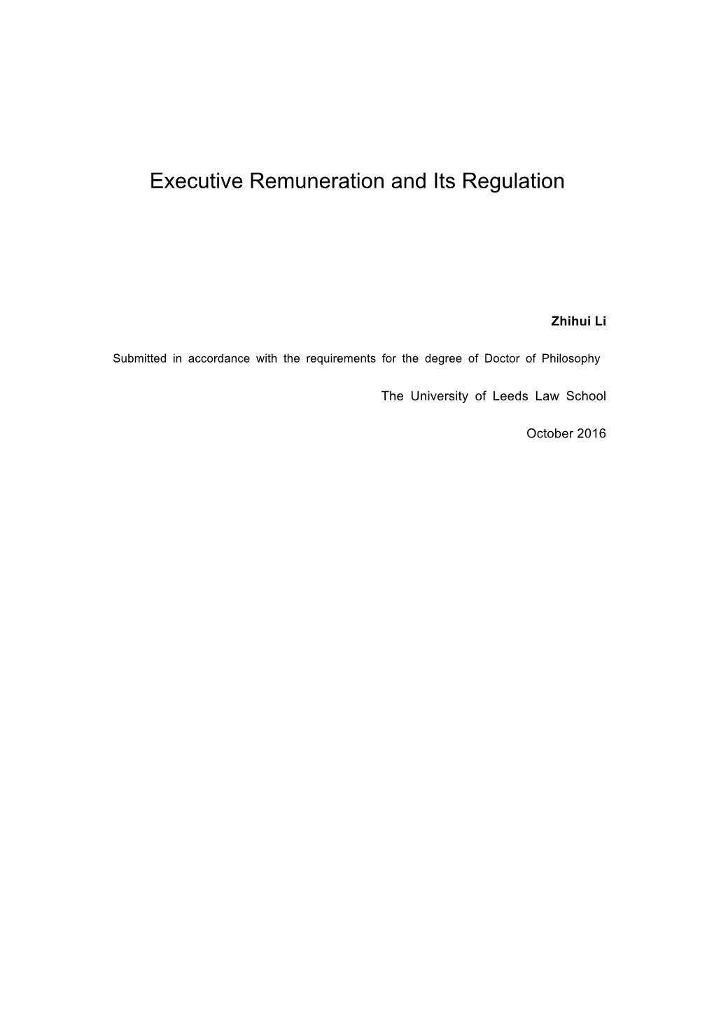 Executive Remuneration and Its Regulation