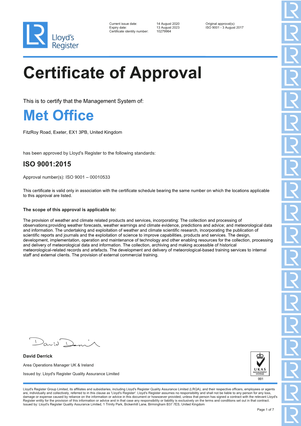 Met Office ISO 9001 Certificate
