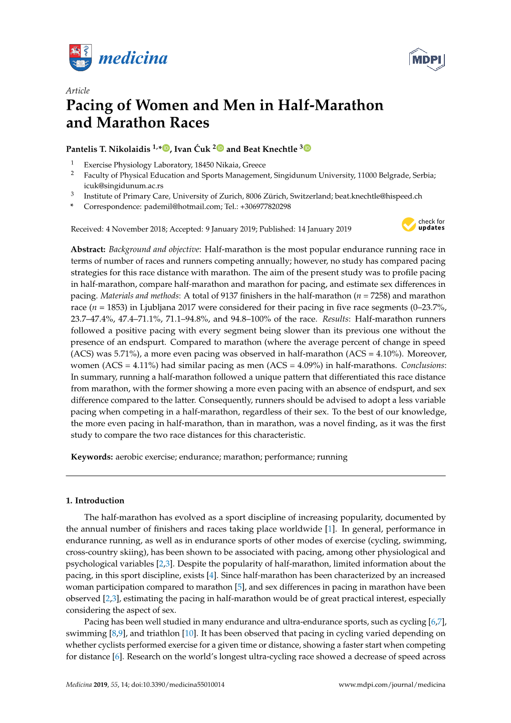 Pacing of Women and Men in Half-Marathon and Marathon Races