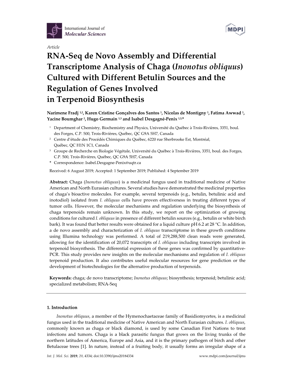 Inonotus Obliquus) Cultured with Different Betulin Sources and the Regulation of Genes Involved in Terpenoid Biosynthesis