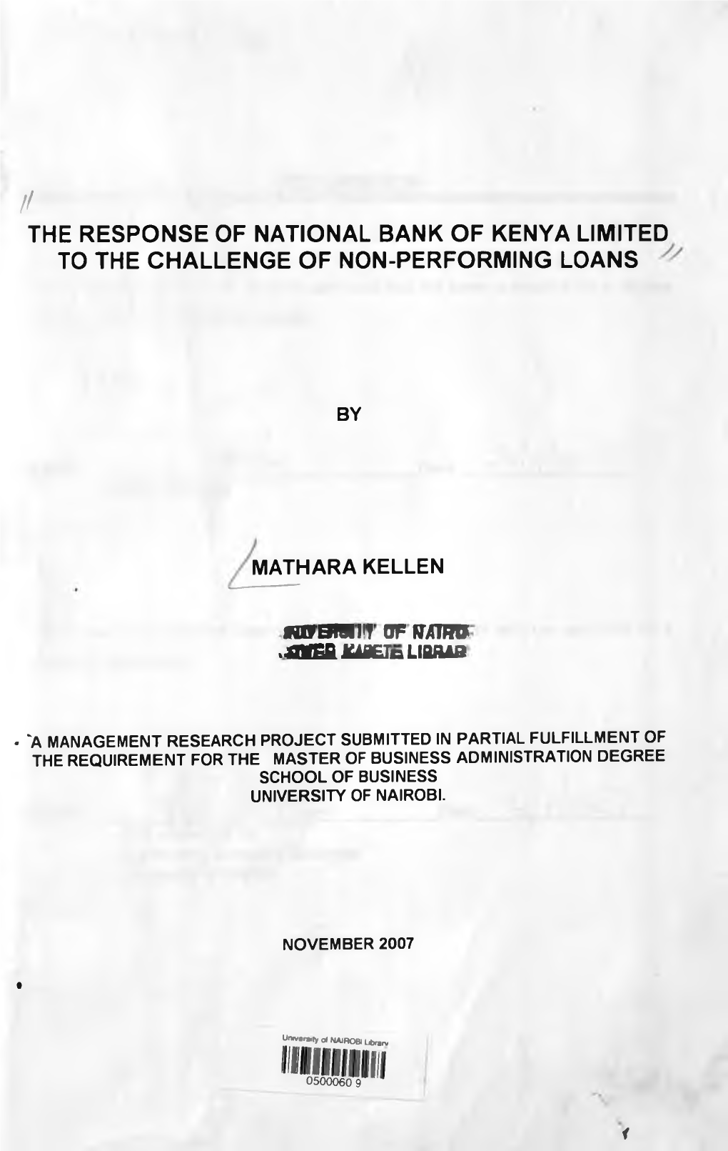 The Response of National Bank of Kenya Limited to the Challenge of Non-Performing Loans