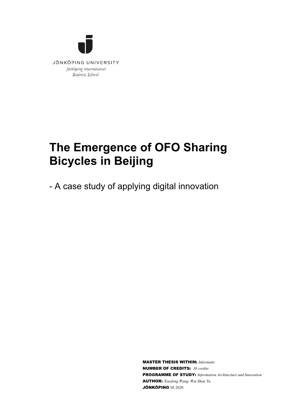 The Emergence of OFO Sharing Bicycles in Beijing