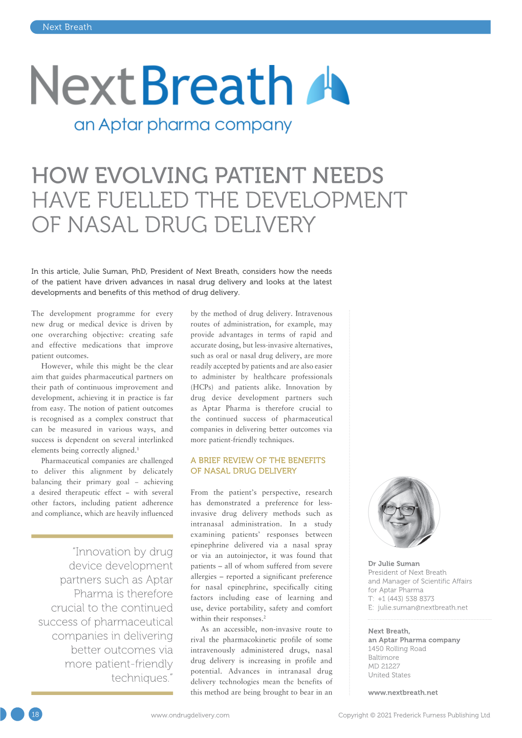 How Evolving Patient Needs Have Fuelled the Development of Nasal Drug Delivery