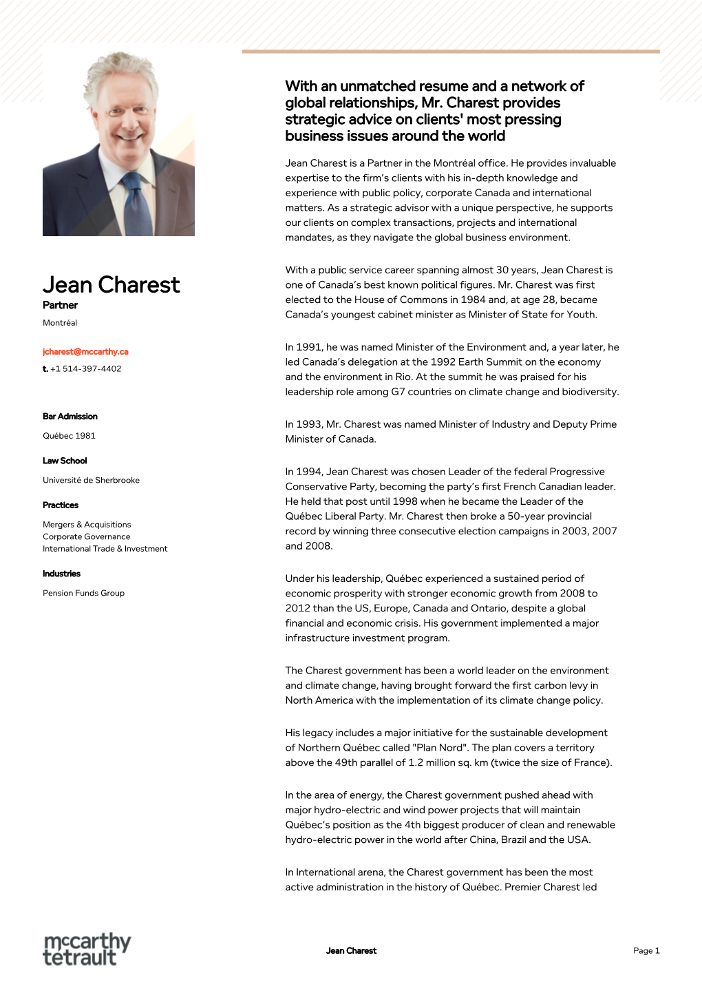 Jean Charest Global Relationships, Mr