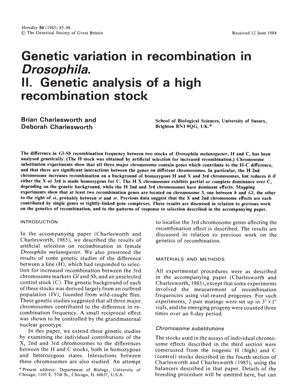 II. Genetic Analysis of a High Recombination Stock