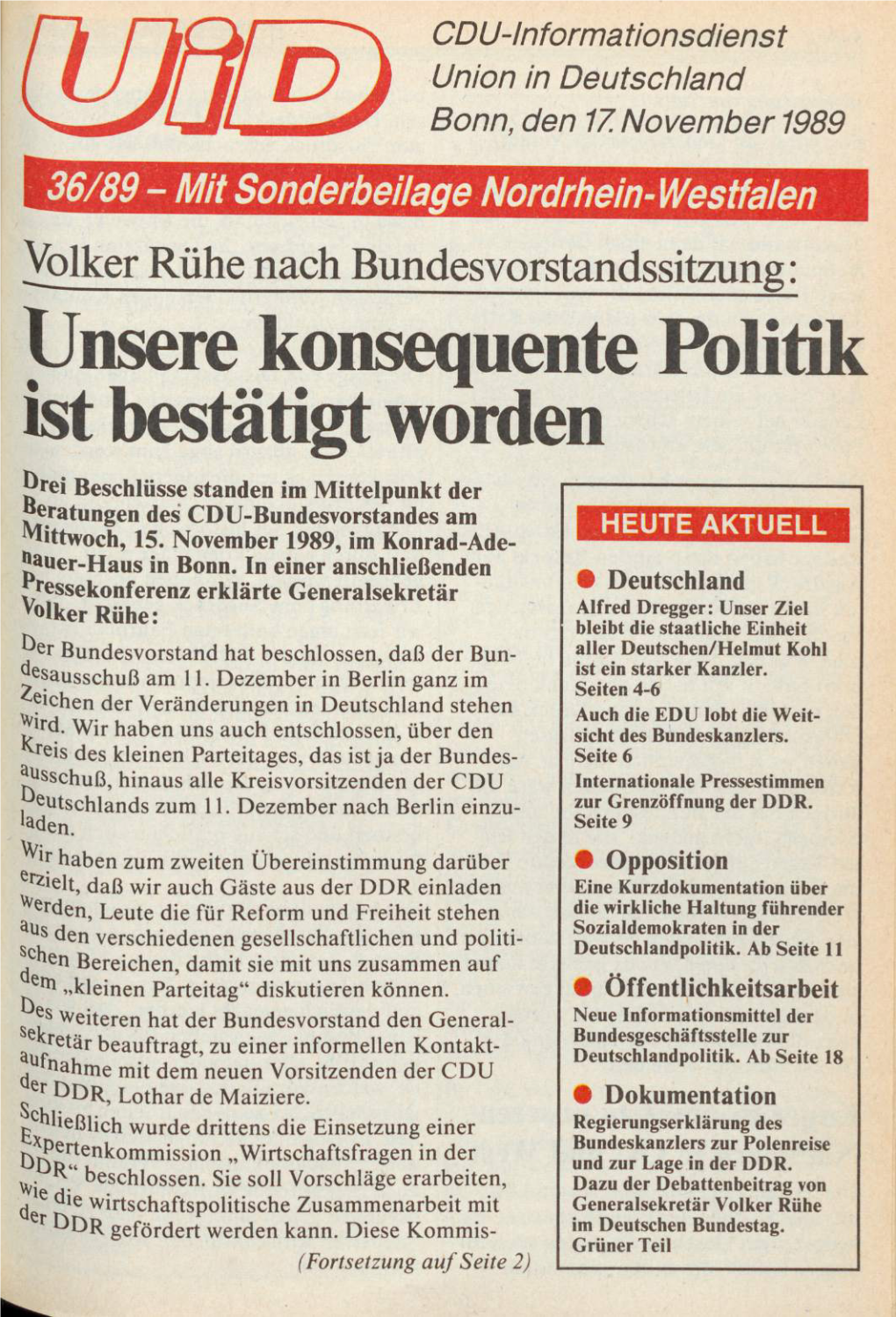 UID 1989 Nr. 36, Union in Deutschland