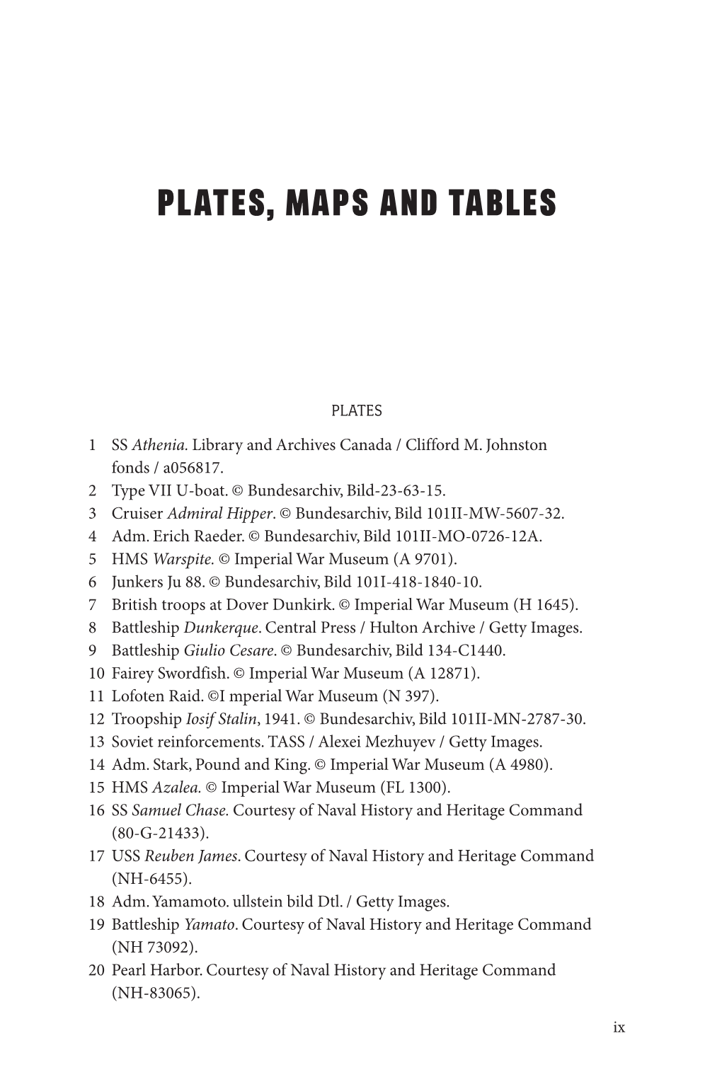 Plates, Maps and Tables